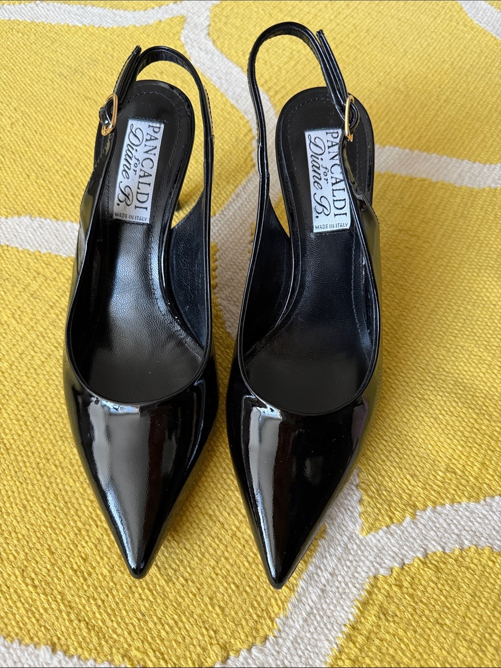 Diana B Black Patent Leather Pointed Slingback Pumps